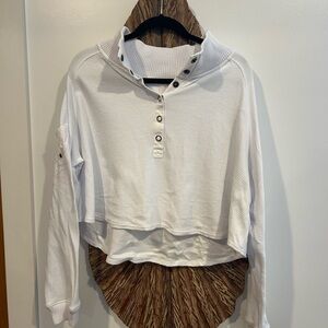 FP Movement by Free People So Fly Henley Top - White Ribbed Gorgeous Top